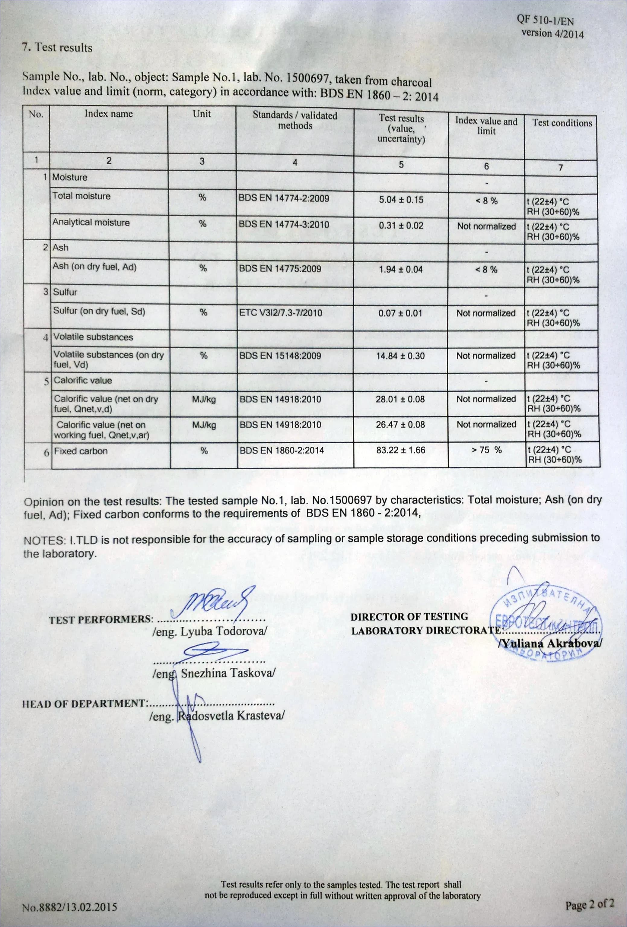 Сертификат за устойчиво горско стопанство — дървени въглища КОМ